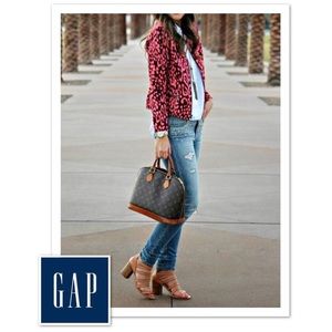 🍁GAP🍂”MAKE ME AN OFFER” HELLO FALL🍁🍂👠 Pink Animal Print Crop Jacket Sz O